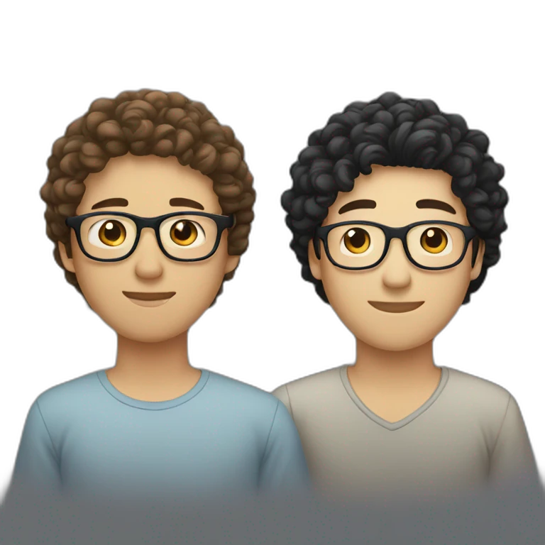 one asian guy and one dark haired white guy and one curly haired guy wearing glasses emoji