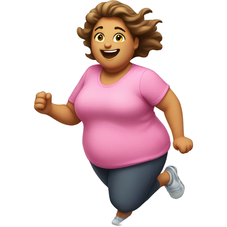 fat woman in pink shirt running happily emoji
