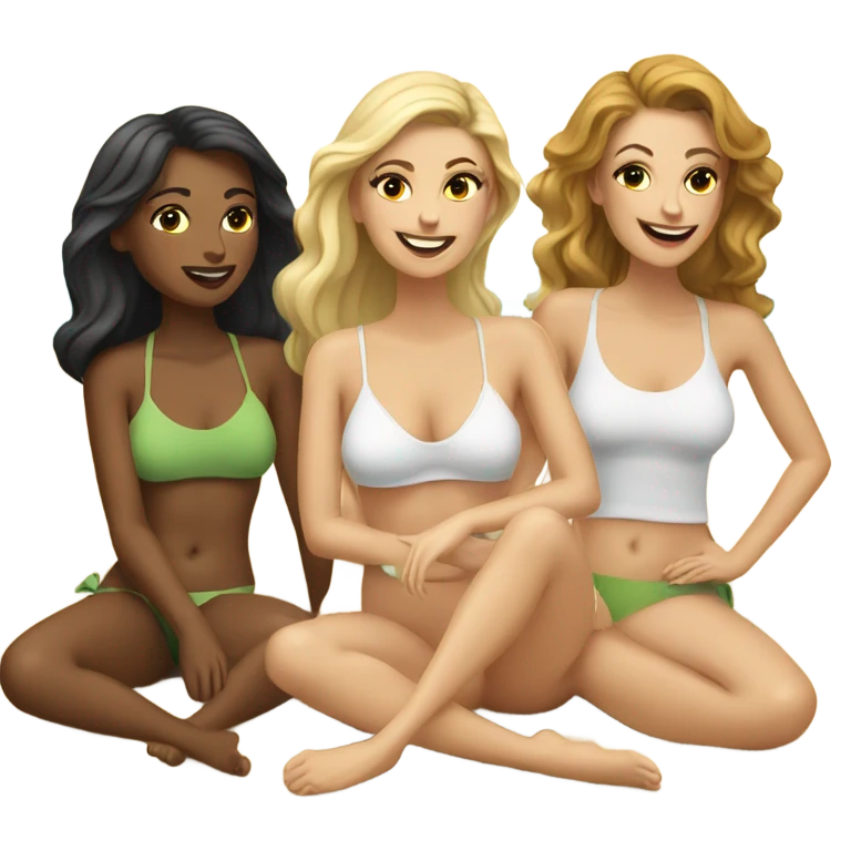 Group of Caucasian ￼ ladies laying on the beach  emoji