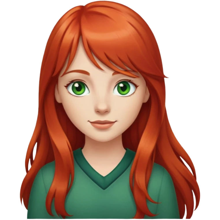 Long red hair white girl with bangs, green eyes, dimples  emoji