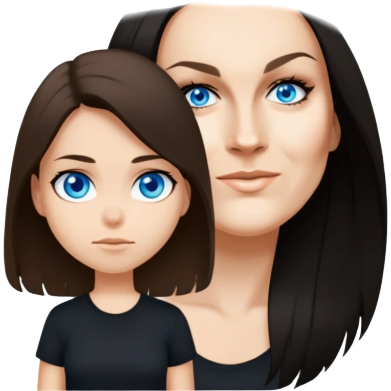 female, wearing black tshirt,  black longer hair emoji