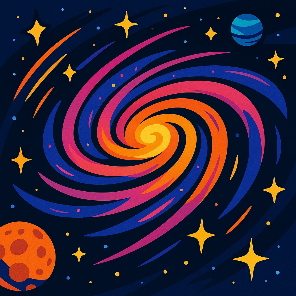 milky way galaxy with bold colors and dynamic lines in vibrant toon style emoji