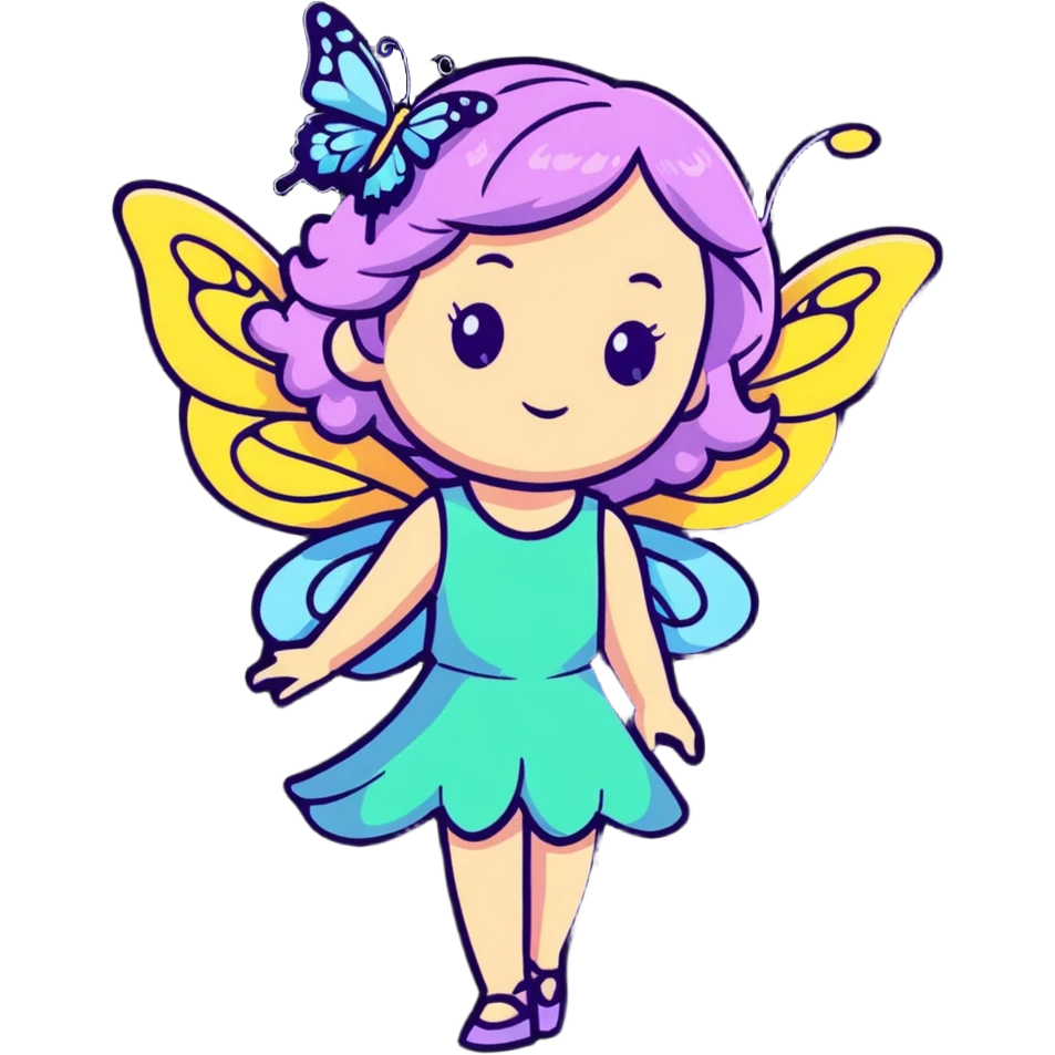 Whimsical fairy girl with butterfly wings, flowing hair, and enchanted aura emoji