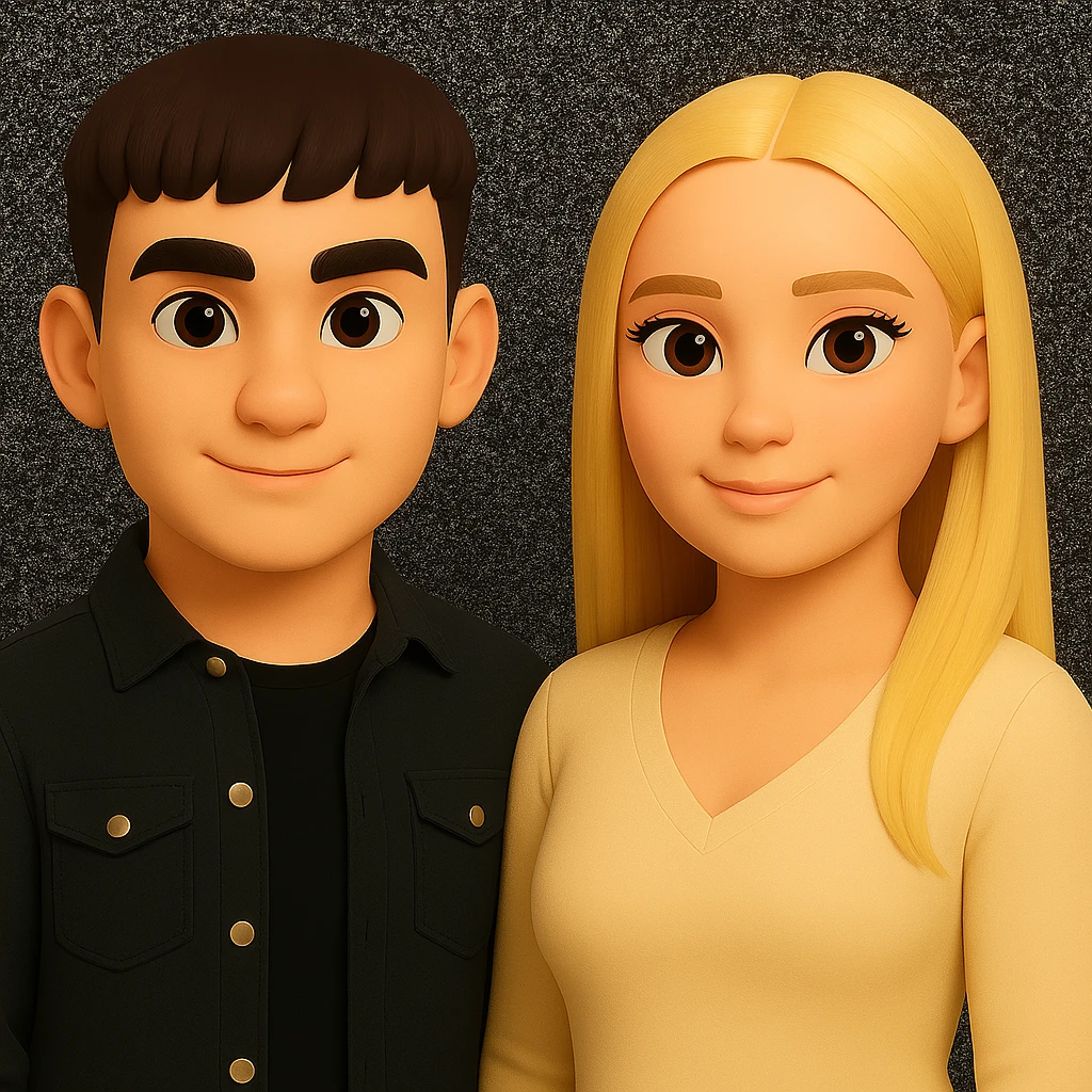 Slightly spread the people apart to create more space between them. Maintain the cartoonish 3D style and keep the same skin color for all characters. The original style is a cartoonish 3D style, so please preserve that look. emoji