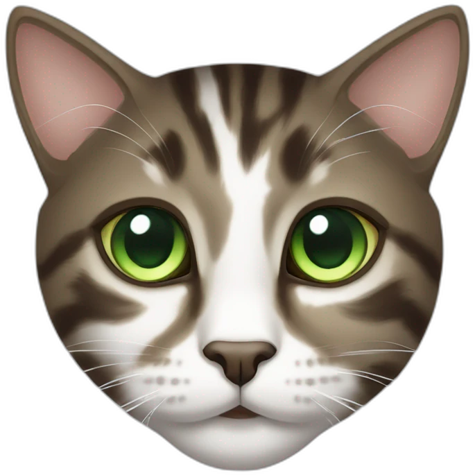 Dark Brown and white tabby cat with green eyes emoji