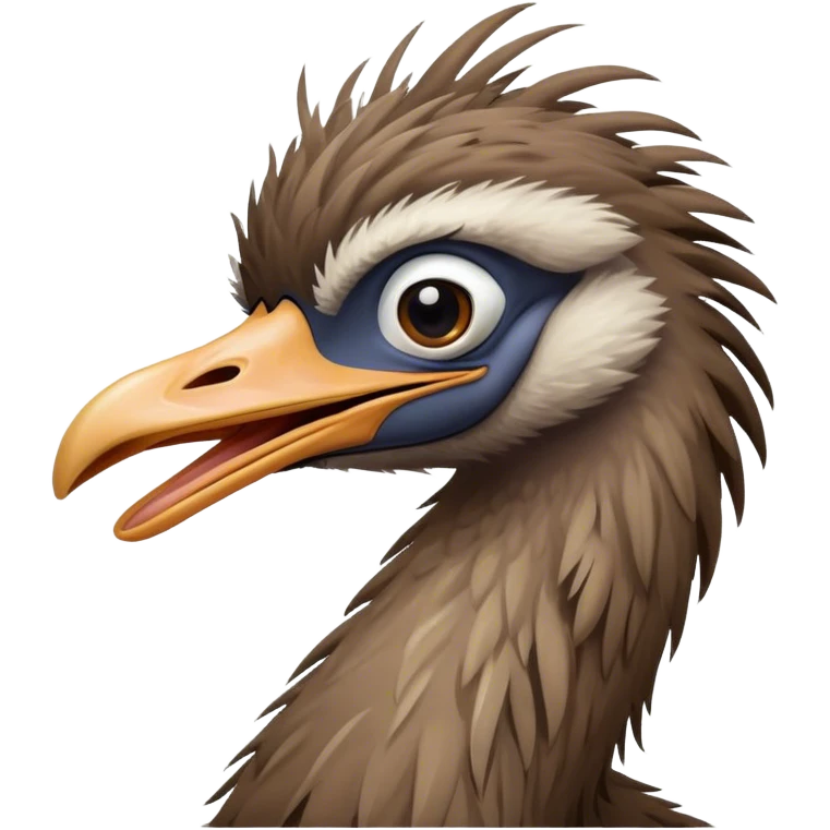 Cinematic Cute Yawning Emu Portrait Emoji, Head tilted slightly with a dramatic, wide-open yawn, showcasing a soft, downy brown plumage with gently drooping feathers and eyes barely open in drowsy contentment, Simplified yet irresistibly adorable features, highly detailed, glowing with a soft, cozy glow, high shine, relaxed yet expressive, stylized with a touch of outback charm, bright and endearing, soft glowing outline, capturing the essence of a sleepy yet affectionate emu, so drowsy it feels like it could stretch out of the screen and curl up for a nap! emoji