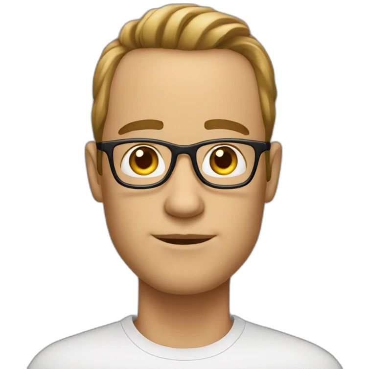 white male with a big forehead, glasses and slight stubble emoji