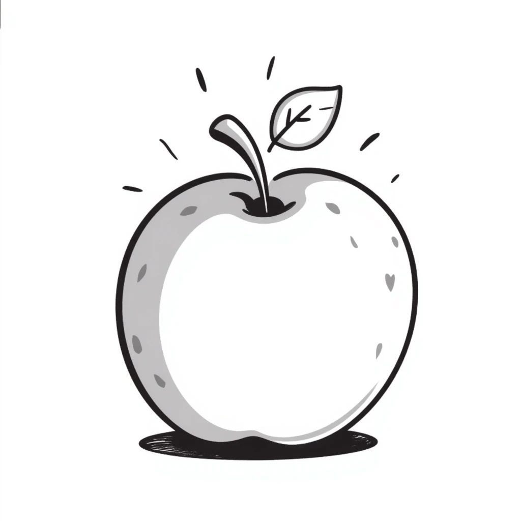 hand-drawn doodle of an apple with playful lines emoji