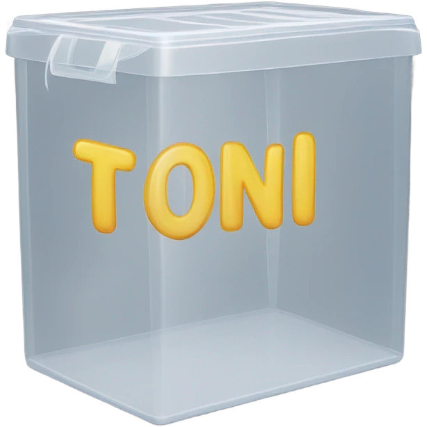 a plastic box with the name Toni emoji