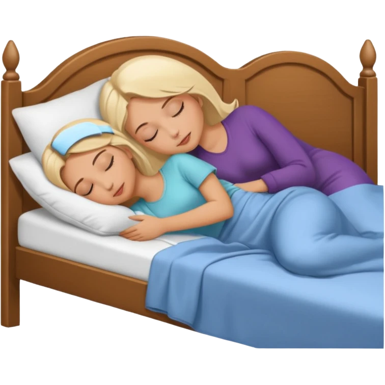 Brunette women sleeping in bed on white blonde woman emoji