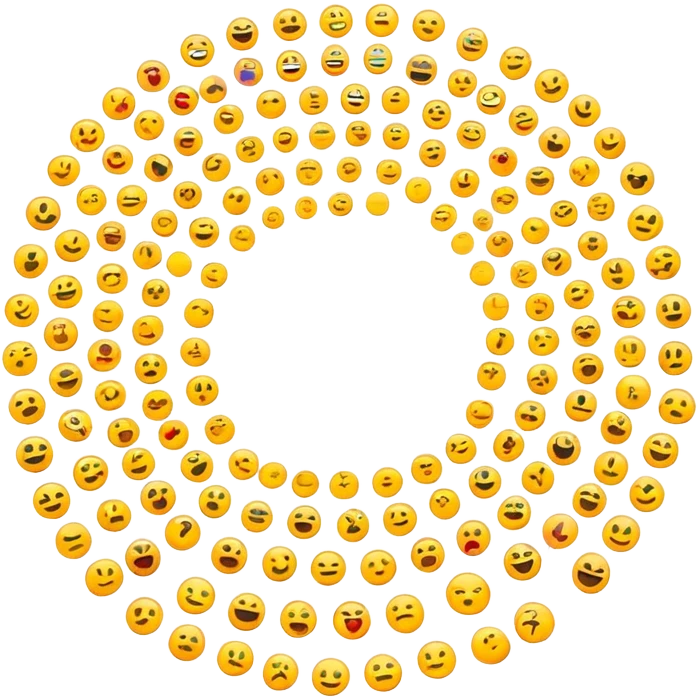 A loading circle made of tiny, unfinished emoji icons, slowly forming into complete emojis. The icons are outlined and semi-transparent, representing the waiting or creation process. Clean, flat, modern digital illustration, perfect for an empty state UI. emoji