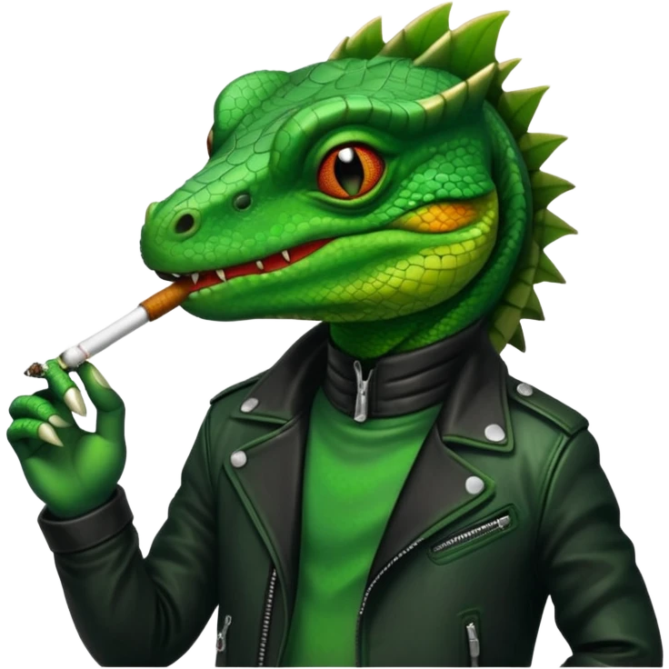 Lizard in a black jacket smoking a blunt emoji