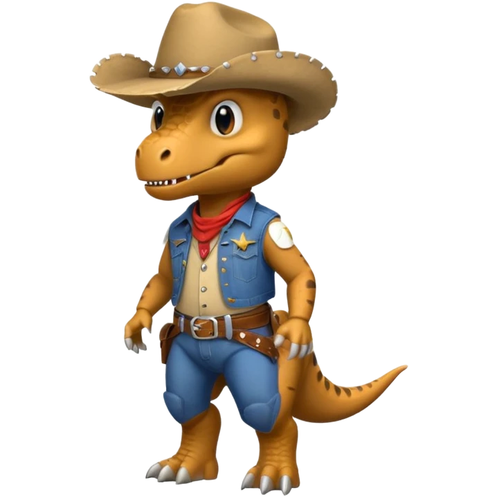 trex dinosaor with cowboy helmet with cowbot clothes emoji