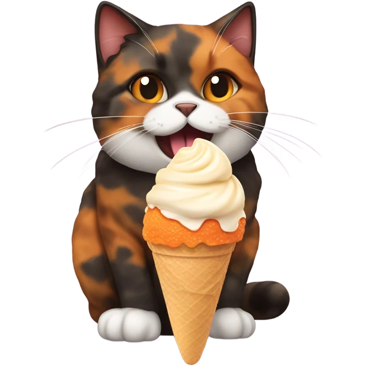 Fat Tortoiseshell cat eating ice cream emoji