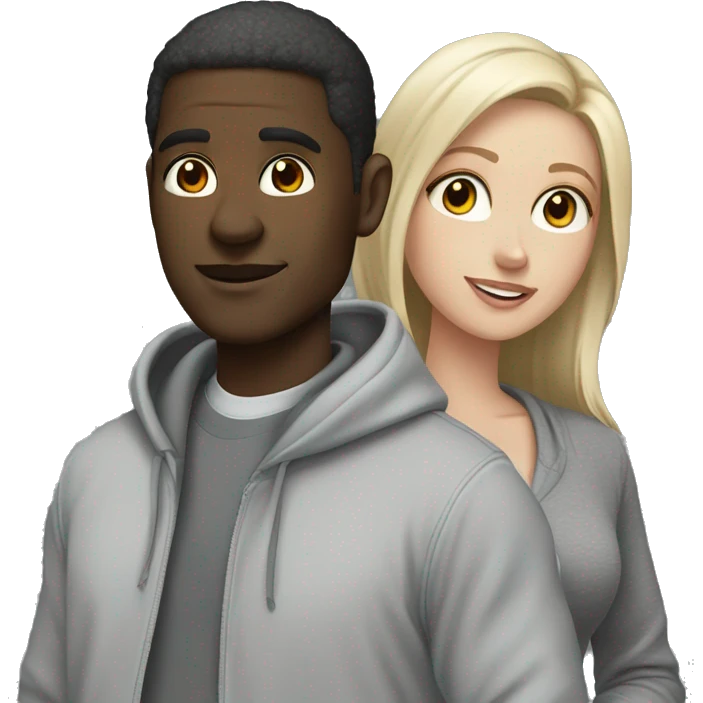 Black man and white girl couple in grey hoodies  emoji