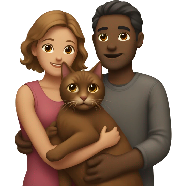 Couple hugging with a brown cat emoji