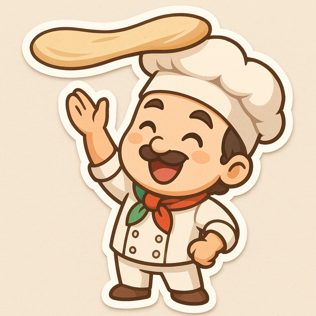smiling Italian chef spinning pizza dough emoji