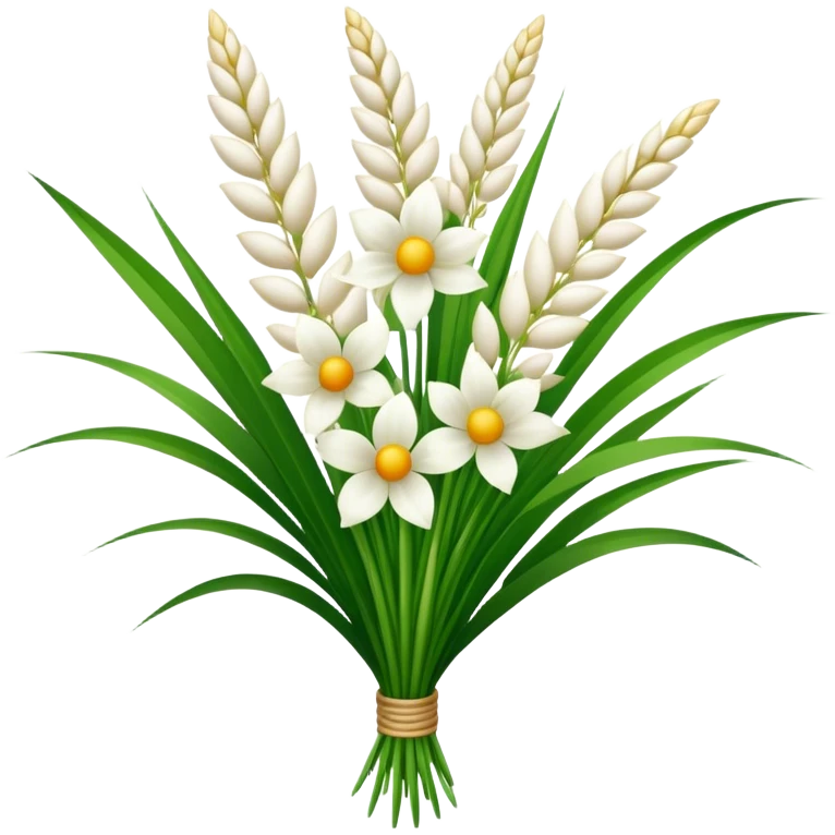 big bouquet white Saccharum Grass flower, stem, leaf emoji