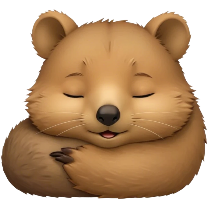 Meme-Worthy Cute Sleeping Quokka Portrait Emoji, Head resting peacefully with a contented smile, showcasing a delightfully compact build and a luxuriously soft brown fur, eyes shut in a serene, restful nap, Simplified yet hilariously adorable features, highly detailed, glowing with a soft, drowsy light, high shine, relaxed and utterly lovable, stylized with an air of playful laziness, bright and heartwarming, soft glowing outline, capturing the essence of a comically sleepy quokka, so meme‐worthy it feels like it could instantly become the next viral sensation of adorable slumber! emoji