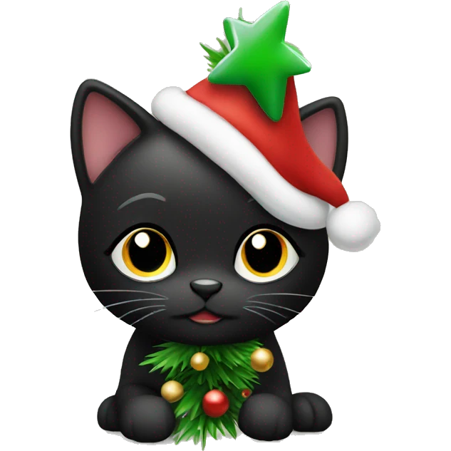 cute black cat with christmas tree emoji