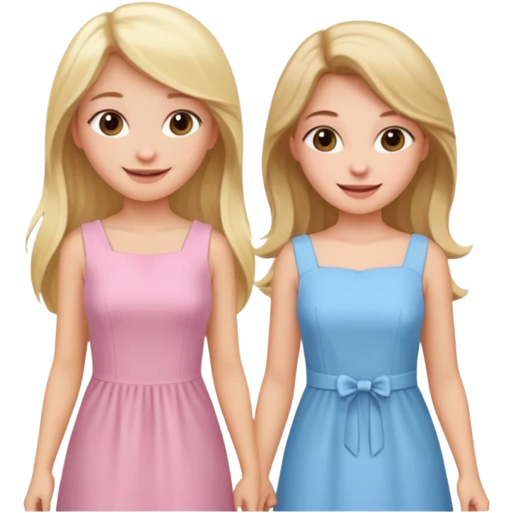 happy blonde girl in light blue dress and long hair brunette girl in light pink dress pride and prejudice emoji