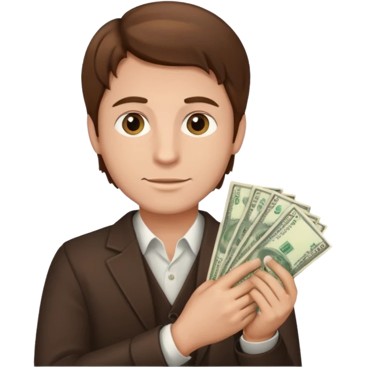 brown hair MAN who holds money emoji