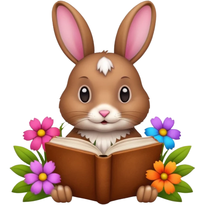 rabbit reading book + flowers  emoji
