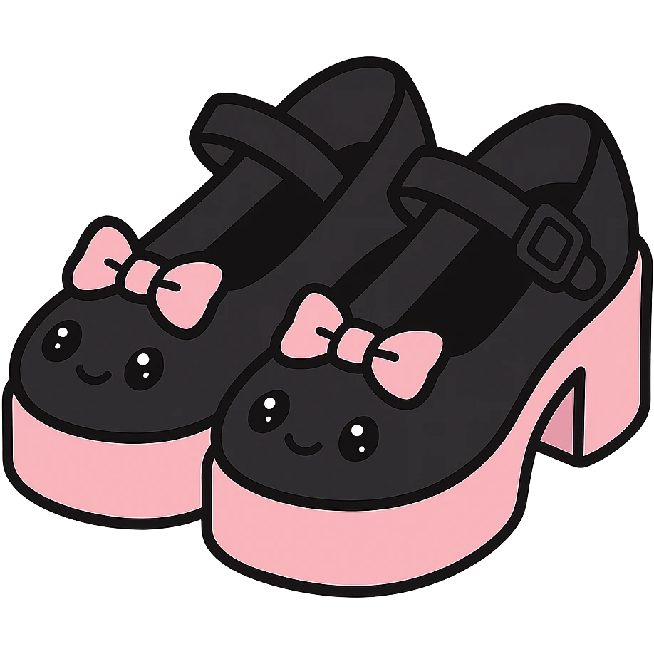BLACKPINK-inspired gothic shoes, no hearts, black and pink, cute and stylish, kawaii style emoji