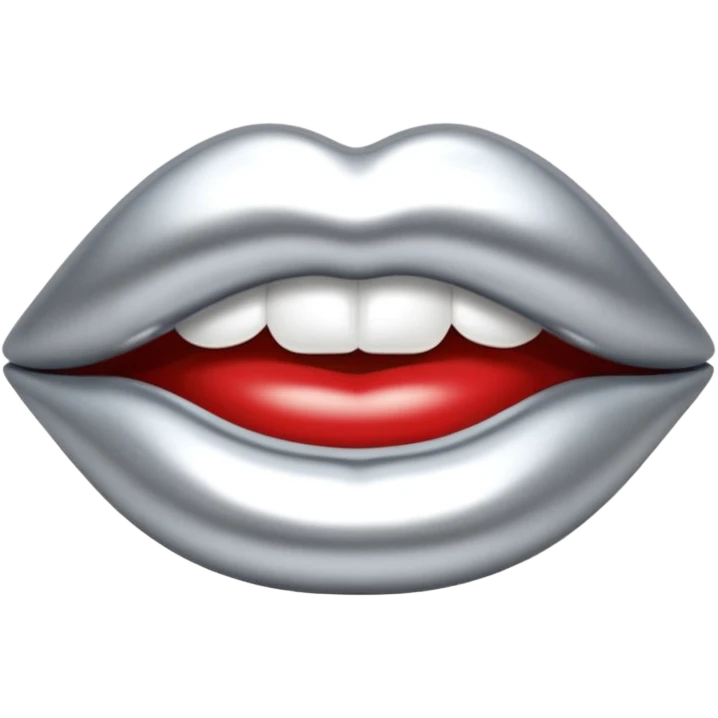 Chrome silver lips emoji, glossy metallic texture, iOS emoji style, smooth reflections, bold but minimal design, centered emoji