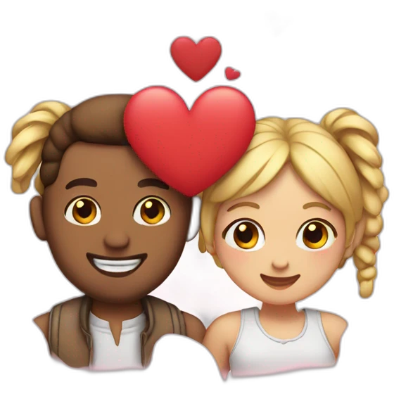 Man loves woman with pigtails, heart between them emoji