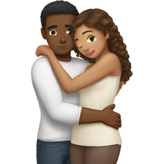 Lightskin girl and brown skin male hugging emoji
