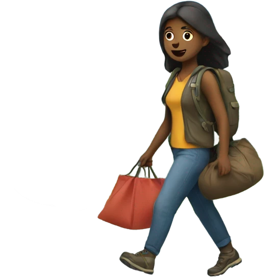 Girl walking with a bag mountain emoji