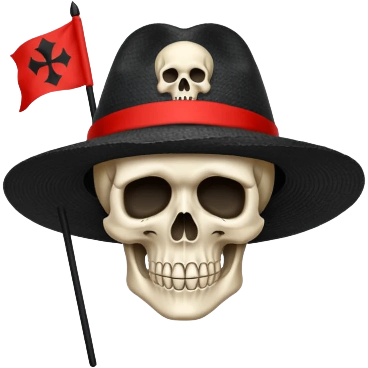 Drapeau de tête de mort avec un fond noir et sur la tête met un chapeau de paille avec un fil rouge emoji