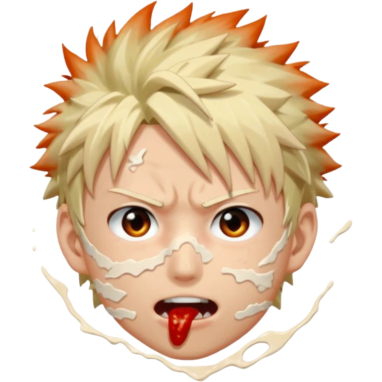 Katsuki Bakugo with his eyes rolled back and his eyebrows tilted back. His face showing physical delight and lust. Just face is flushed  and white glue splattered around his mouth. emoji