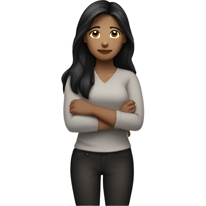 woman with long Black hair, black eyes and light skin, crossing arms  emoji