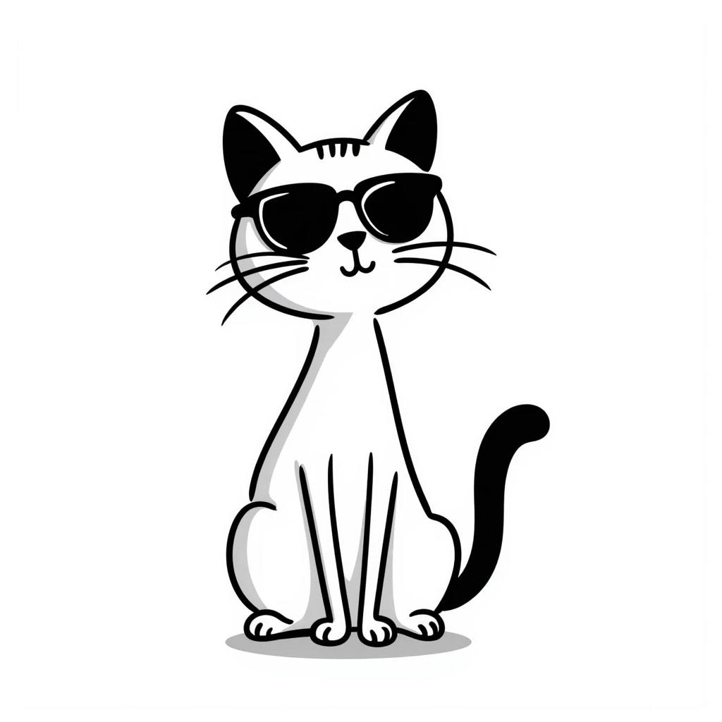 cat wearing sunglasses, hand drawn doodle style emoji