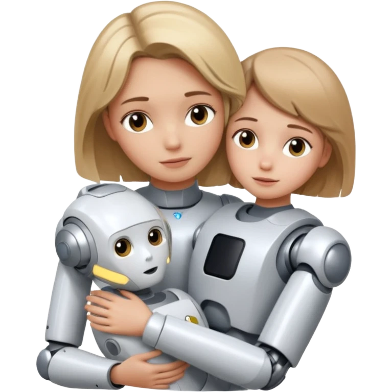 White bot brown hair and girl dirty blond cuddle emoji