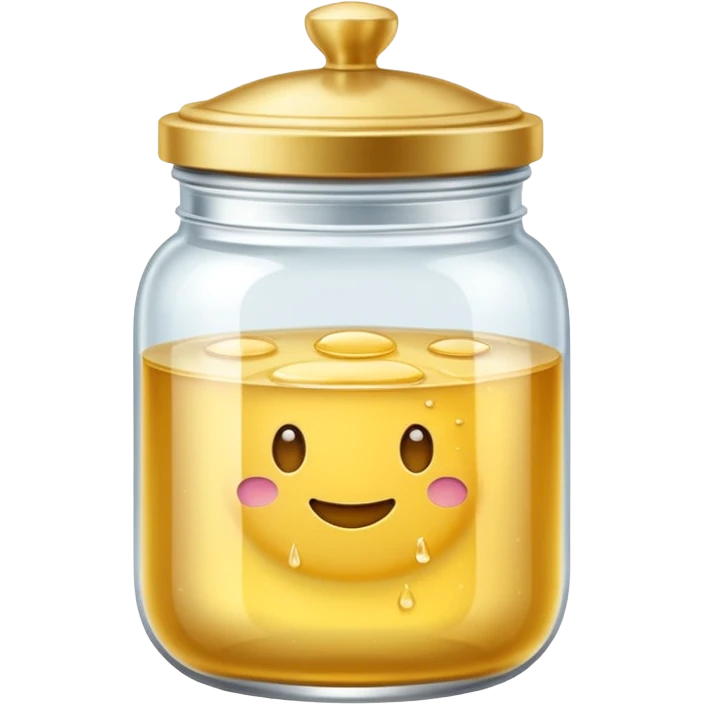 Diseña un emoji de un tarro de cristal elegante con una tapa dorada brillante. Dentro, una textura de mantequilla corporal batida con un suave remolino. Estilo lujoso y minimalista. emoji