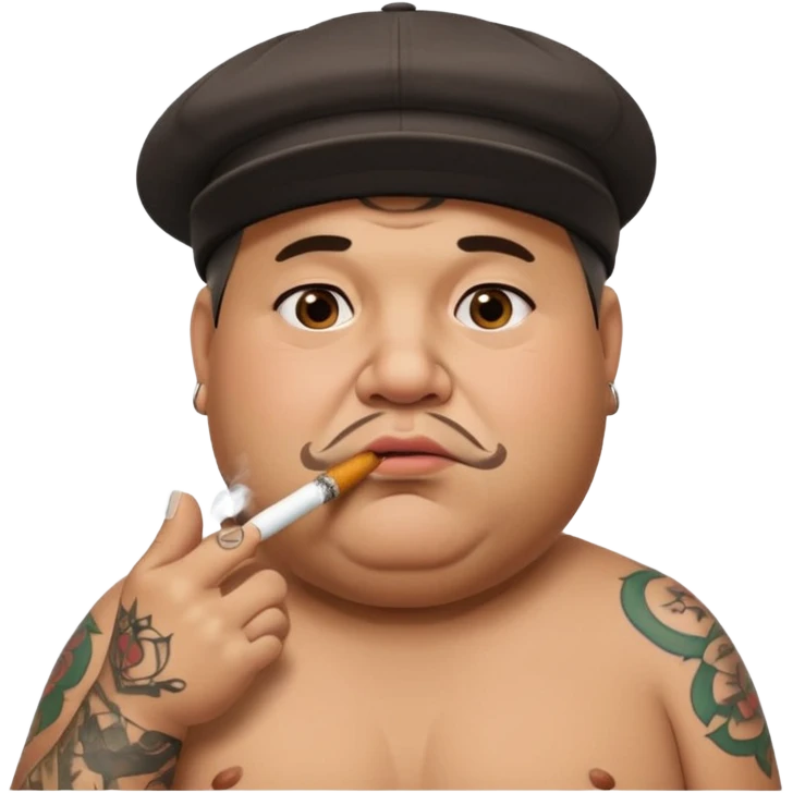 a fat dad with a cap and tattoos, with a cigarette in his mouth emoji