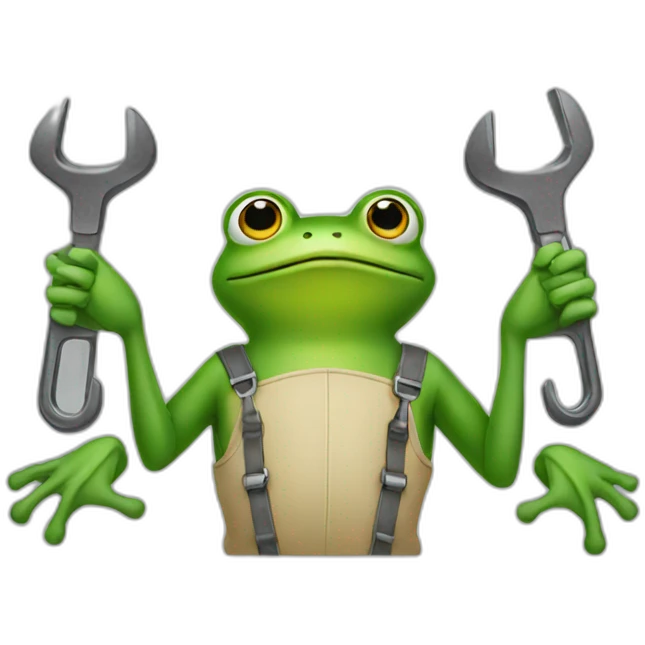 a frog with mechanic arms emoji