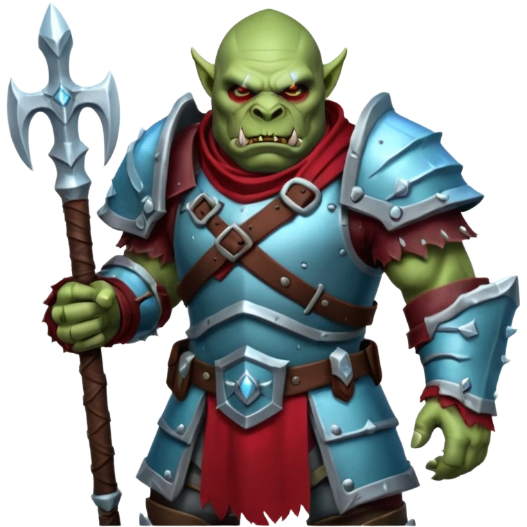
Fantasy Christmas orc legion soldier icon, iron tundra army theme, heavy winter armor, disciplined brutal look, icy blue steel armor with deep crimson accents, frozen metal texture, cold winter atmosphere, male variant emoji