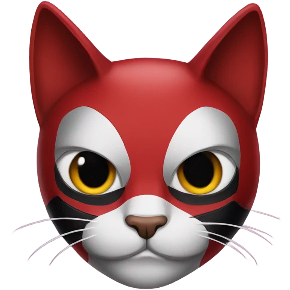 A cat wearing a deadpool mask emoji