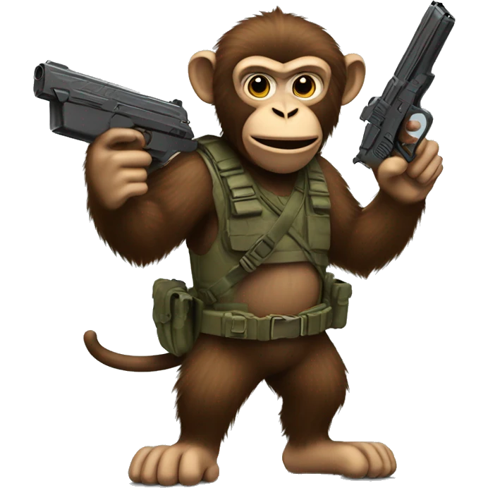 monkey with a gun and a shiled with a fluffy hair emoji