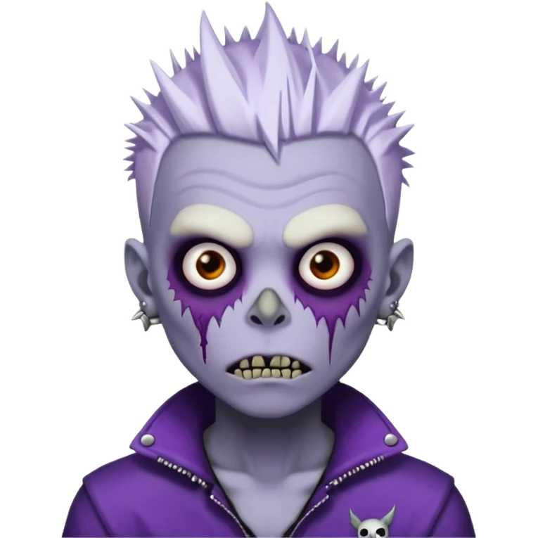 Purple pale skinned zombie boy skin so with white spiky hair. Nose and ear piercings. Emo. emoji