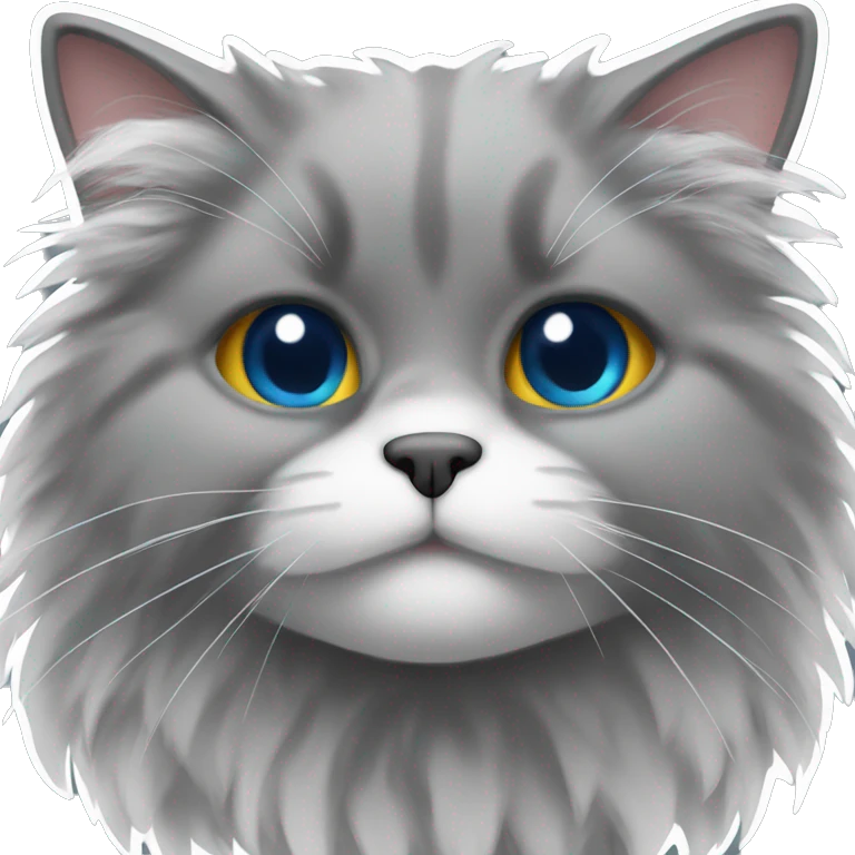 A grey fluffy cat with some whit on his face emoji