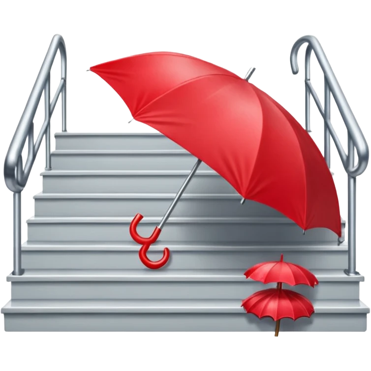 Red umbrella on stair railing, Lost Umbrellas. emoji