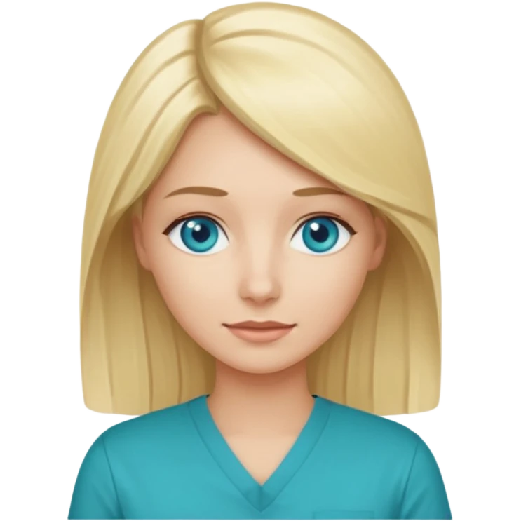 Generate blonde blue eyed woman technologist (code U+1F469 U+1F3FB U+200D U+1F4BB) with Teal shirt (not the purple one) emoji