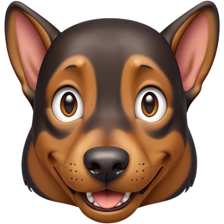 cinematic-comical-doberman-portrait-emoji,-head-tilted-dramatically-with-an-exaggeratedly-amused-expression,-featuring-a-vibrant-black and tan-fur-with-a-lively-sheen,-wide,-expressive-brown-eyes-filled-with-playful-disbelief, ears drooping down emoji
