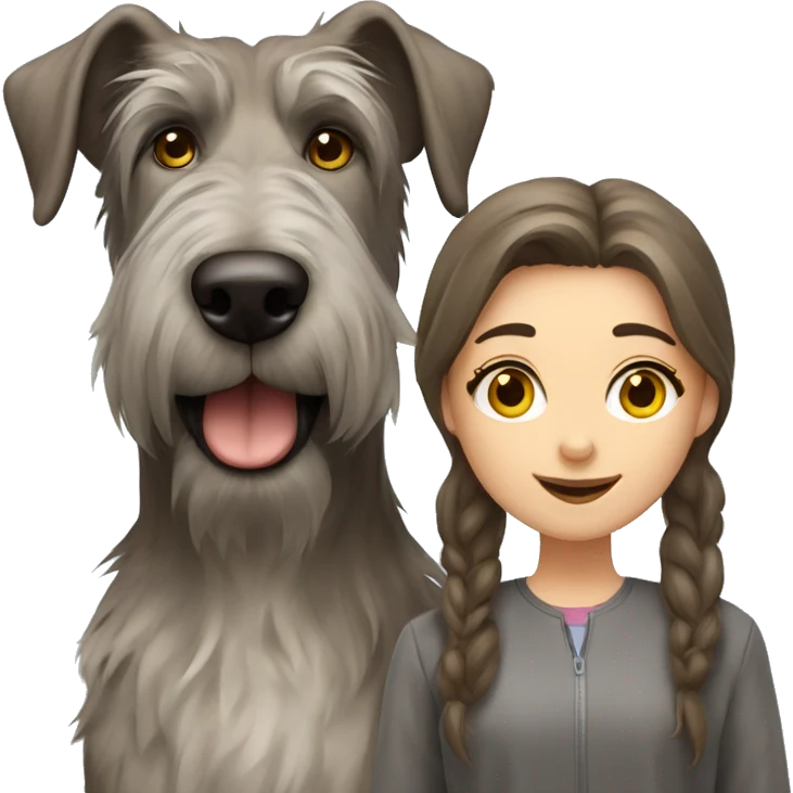 brown hair girl and Irish wolfhound dog  emoji