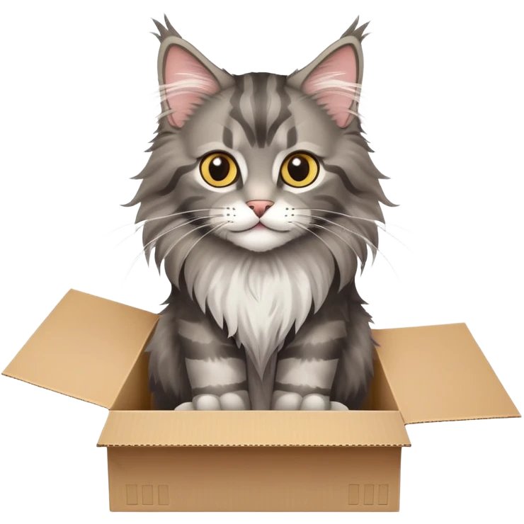 A  juvenile Maine coon cat poked its paws out of the cardboard box and placed them on top of it emoji
